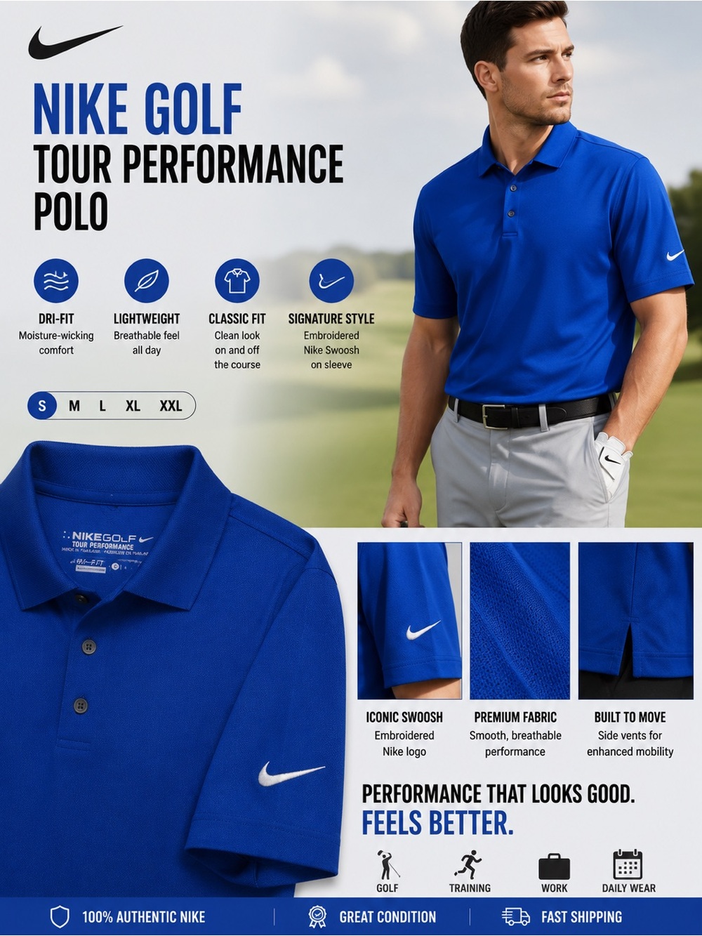 Nike Golf Tour Performance Polo - Royal Blue size small